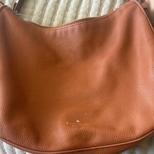 Leather Hobo Shoulder Bag in Cognac